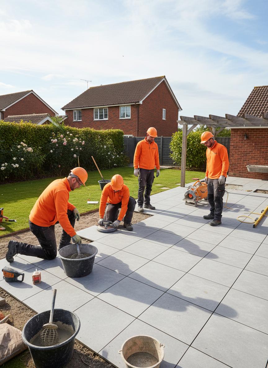 Oliver Charles Garden Design team at work on a landscaping project in Buckinghamshire