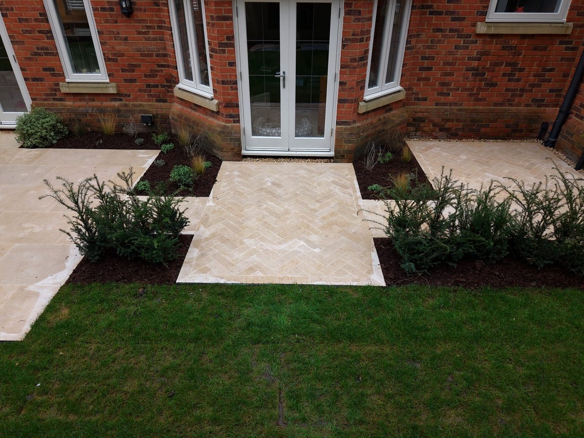 Egyptian Limestone Patio with Herringbone Pattern - view 3