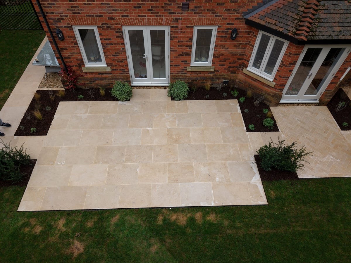 Egyptian Limestone Patio with Herringbone Pattern - view 2